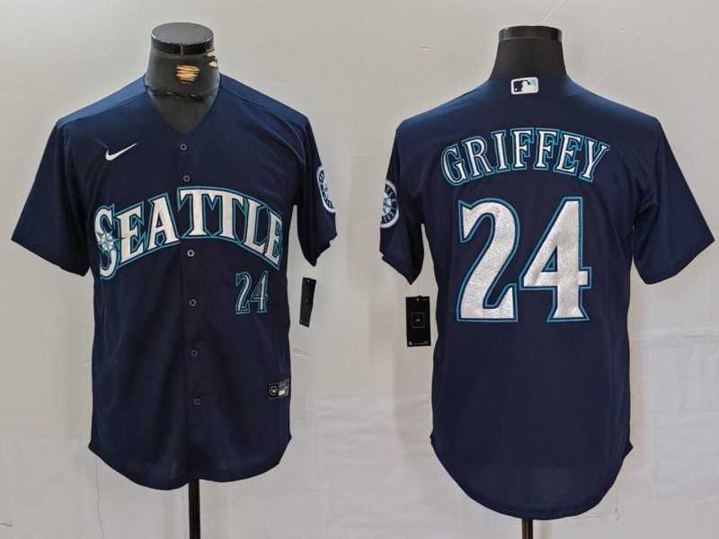 Men%27s Seattle Mariners #24 Ken Griffey Jr Navy Cool Base Stitched Baseball Jersey
